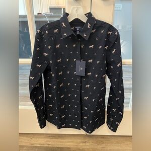 SALE 2/$20 Gant Women's navy Button Down Shirt with Horse motif sz 38 (M/L) NWT